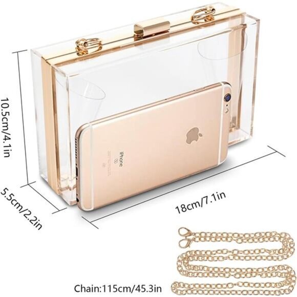 WJCD Women Clear Purse Acrylic Box Clutch Handbag, Small Transparent Crossbody - Picture 2 of 7